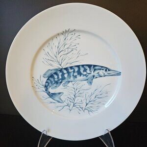 Vintage French Porcelain SOLOGNE Blue White FISH Dish Decorative Plate FRANCE